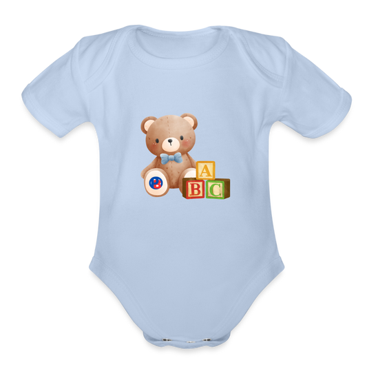 Play-Baby ABC Bear Organic Short Sleeve Baby Bodysuit - sky