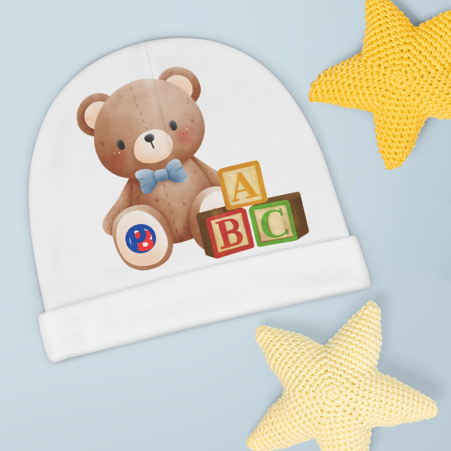 Play-Baby Adorable Baby Beanie with Teddy Bear and Blocks Design