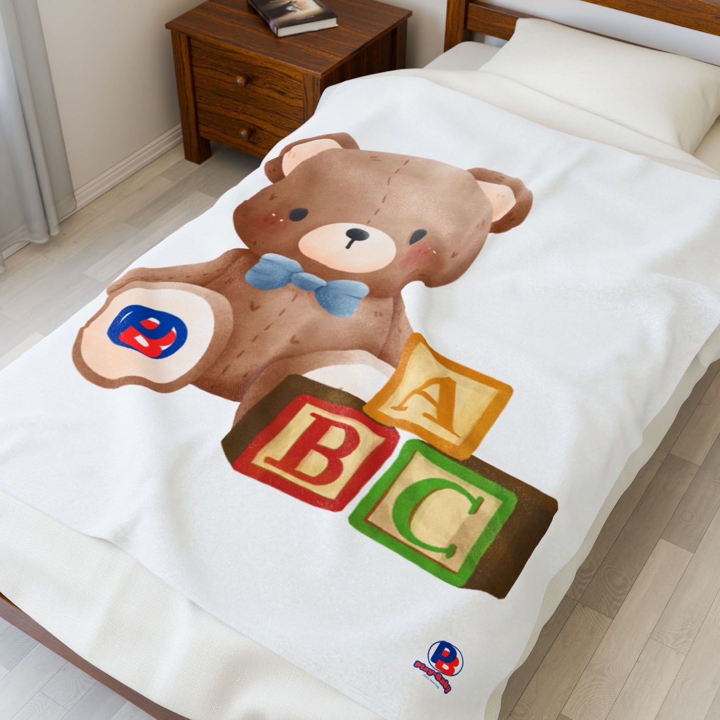 Play-Baby Bear Cozy Velveteen Plush Blanket with Playful Pattern - Perfect for All Seasons