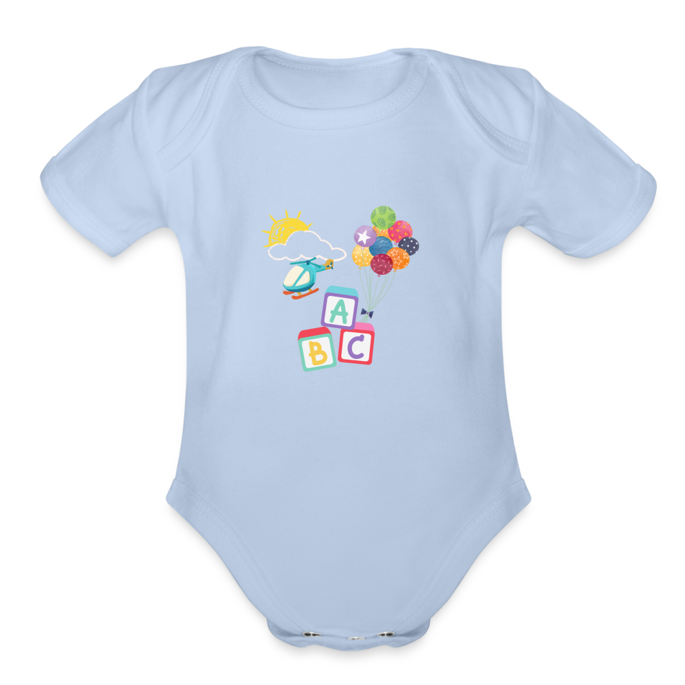 Play-Baby ABC Funday  Organic Short Sleeve Baby Bodysuit - sky