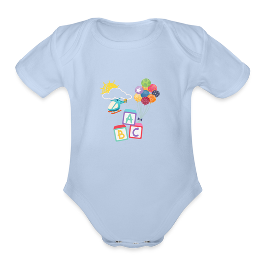 Play-Baby ABC Funday  Organic Short Sleeve Baby Bodysuit - sky