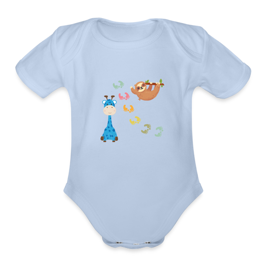 Play-Baby Footprints Organic Short Sleeve Baby Bodysuit - sky